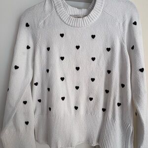 LOFT Ivory Sweater with Black Heart Patterns